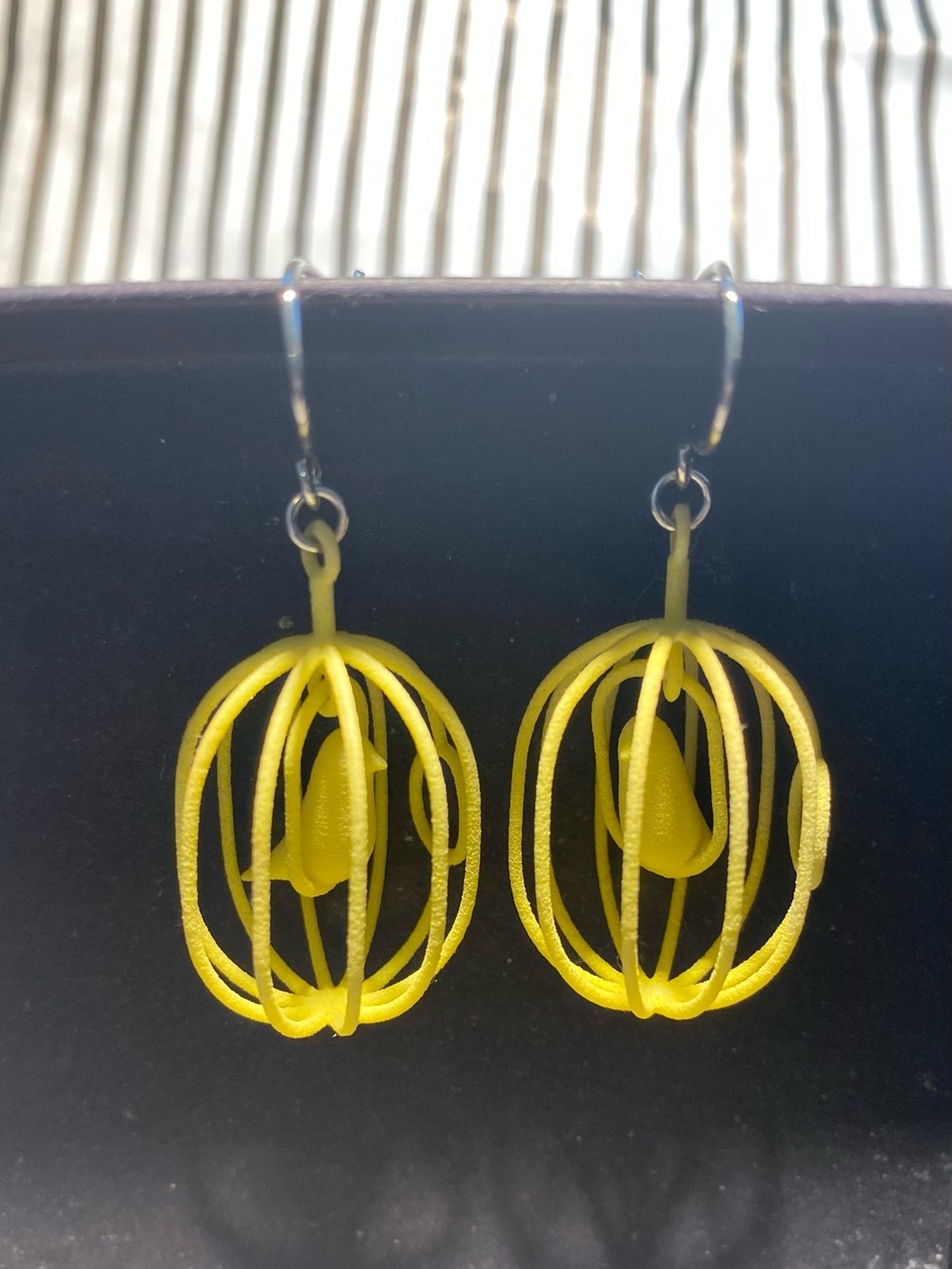 3D print Yellow Bird Cage Drop Earrings - Lightweight Women's Jewelry